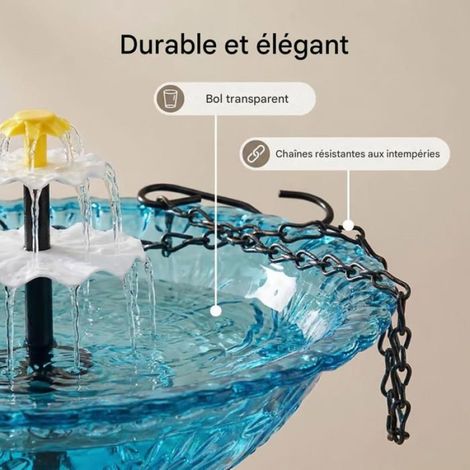 Bain Pour Oiseaux - Fontaine Solaire Avec Pompe Intégrée - Pour Jardin Patio Cour Arrière - Bol En Verre Violet - 1 Pièce (1/5)