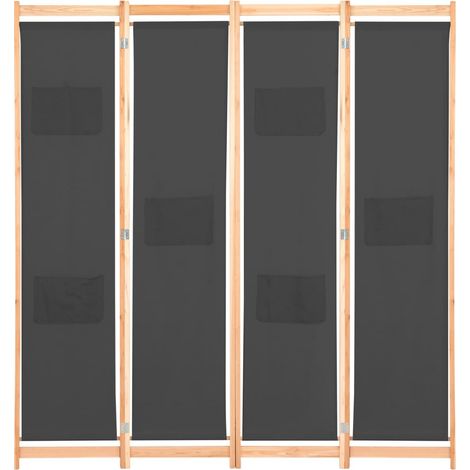 Cloison de séparation 4 panneaux Gris 160x170x4 cm Tissu (1/5)
