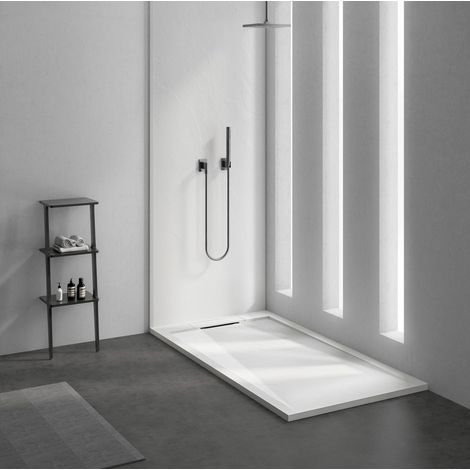 Supreme Concealed Waste White Stone Resin Ultra-Slim 25mm Rectangular Shower Tray - 1000 x 700 (1/5)