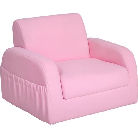Fauteuil enfant rose 2 en 1, canapé lit pliable 47x45x38 cm dès 3 ans, mobilier enfant design sobre pour chambre pratique et évolutif