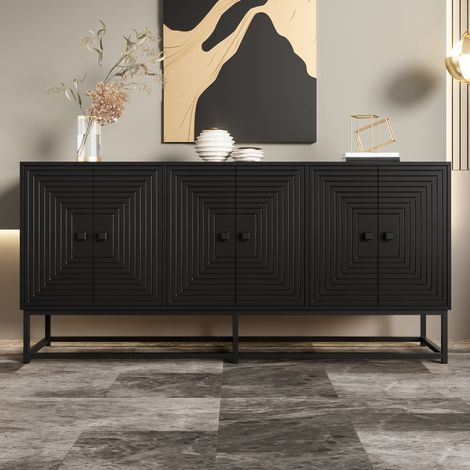 Moderner Schwarzer Aufbewahrungsschrank mit 3 Doppeltüren, Großem Stauraum und Matt-Oberfläche – Stylischer Sideboard-Schrank für Wohnzimmer, Esszimmer & Büro, Praktische Organisation im Alltag (1/5)