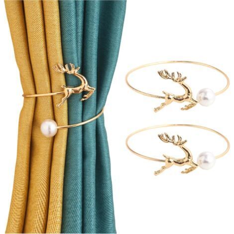 Reindeer Pattern Metal Curtain Ties, Non-Piercing Curtain Clips - Gold, 2 Pieces (1/5)