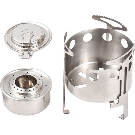 GARRYFIZH Réchaud à alcool 2 en 1 130 ml, brûleur portable en acier inoxydable avec couvercle anti-incendie et support coupe-vent pour camping en plein air (1/5)