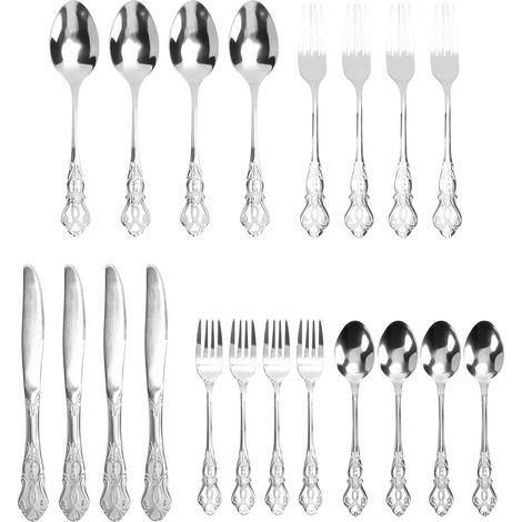 Set Couverts Vintage Lave-Vaisselle Inox 4 Fourchettes Dîner Cuillères Salade Thé Coupeurs – Vaisselle, Argent (1/5)