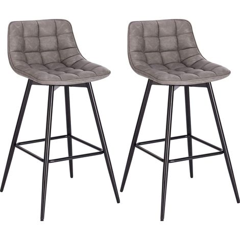 Woltu – Lot de 2 tabourets de bar gris foncé – Siège en similicuir rembourré – Hauteur d'assise 64 cm – Pieds en métal stables