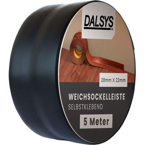 Dalsys Weichsockelleiste selbstklebend Klebeleiste, Abschlussleiste für Fugen in Wohnbereich, Küche, Bad, aus PVC Kunststoff - Schwarz 5m