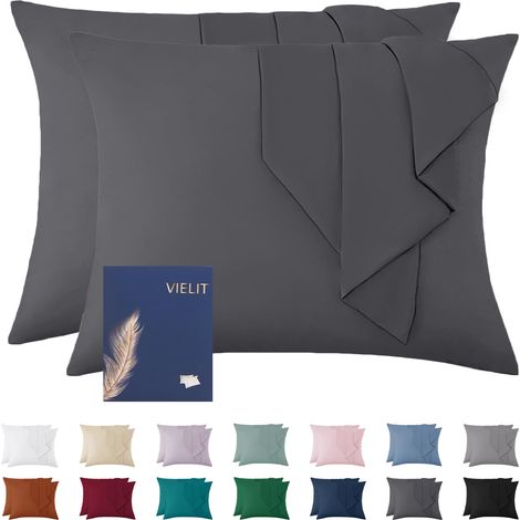 Taie d'oreiller 70x90 Anthracite Doux Coussin 70x90 Lot de 2 Microfibre Décoratif Housse de Coussin pour Oreiller 70x90 Résistant Hypoallergénique (1/5)