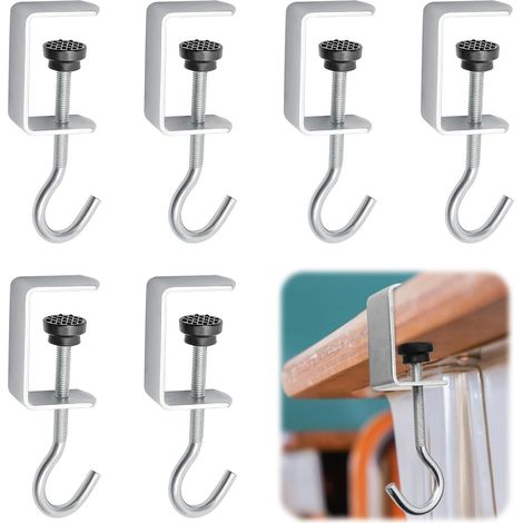 Juego de 6 soportes para bolsos de mesa, ganchos de mesa metálicos ajustables, soporte para bolsos y mochilas, sistema para colgar en la oficina, escritorio escolar