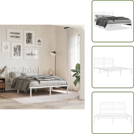 The Living Store Estructura cama sin colchón con cabecero metal blanco 135x190cm - Estructura de cama