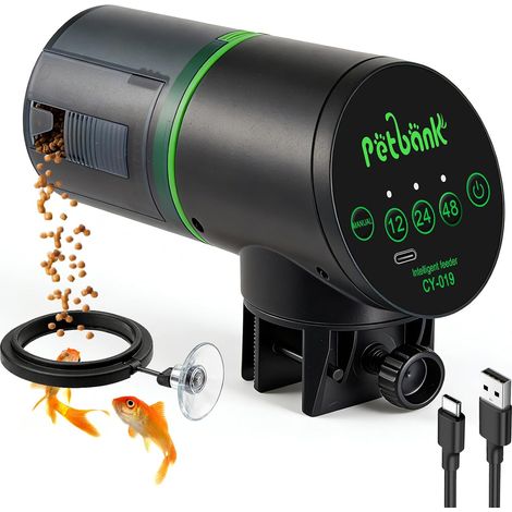 Aquarium Distributeur Automatique pour Poisson - Nourrisseur de Poissons Rechargeable avec Minuterie et Câble USB, 200ml Distributeur de Nourriture pour Poissons pour Les Vacances (1/5)