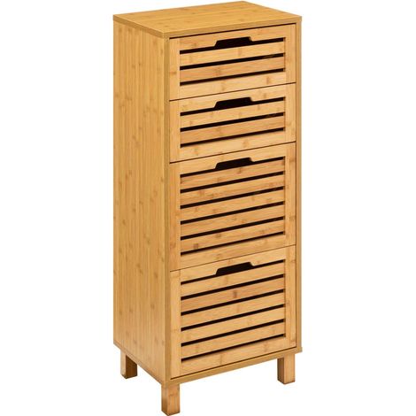 Meuble bas de salle de bain 4 tiroirs en bambou – Dimensions 40x30x97,5 cm – Résistant à l'humidité – À monter soi-même – Five Simply Smart (1/5)