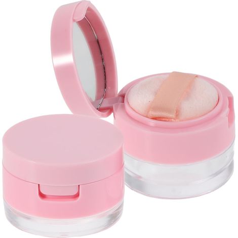 2-Piece Mini Powder Box Set, Empty Powder Container, Plastic and Flocked, 5g/3g, Pink, Leakproof, with Powder Puff and Mirror, for Makeup Bag and Travel (1/5)