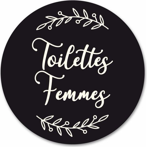 Plaque de Porte Autocollante PVC Gravé Noir Blanc Ronde.- - Toilettes Femmes