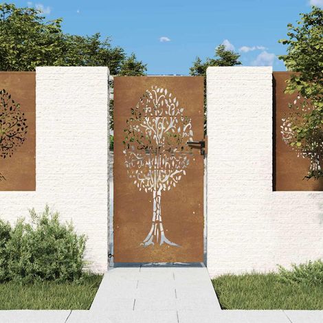 Portail de jardin-Portillon de jardin 85x175 cm acier corten conception de l'arbre (1/5)