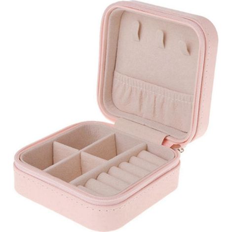 Boîte à bijoux portable, organisateur et étui de rangement pour bijoux de voyage, pour boucles d'oreilles et colliers, rose (1/5)