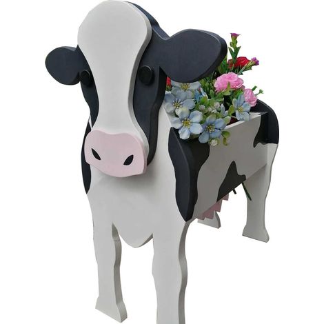 Jardinière d'animaux 34x24cm en PVC, Pot de plante Unique et mignon pour petites fleurs succulentes, vache (1/5)