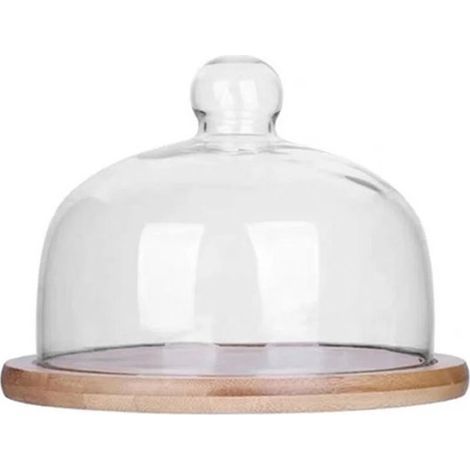 Longziming - Petit présentoir à gâteaux avec couvercle en Verres et base en bois - Cloche de rangement anti-poussière pour gâteaux, pâtisseries, fromages et en-Snacks - Durable et hygiénique pour la C (1/5)