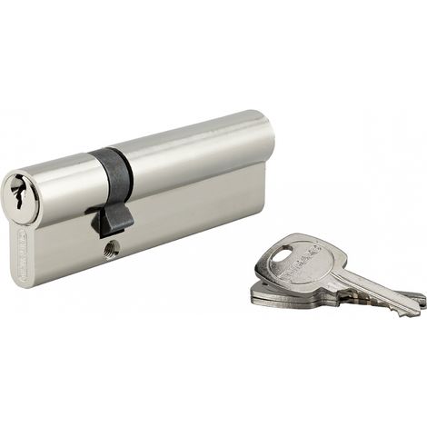 Thirard – Cylindre de serrure double entrée 30x70mm – 3 clés – Laiton nickelé – Système clé unique pour plusieurs cylindres identiques