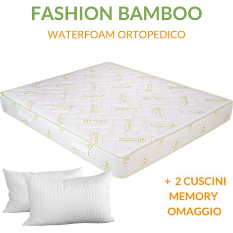 EVERGREENWEB - Materasso Matrimoniale 165x195 in Fibra BAMBOO e Water Foam Ortopedico Alto 20 cm con Coppia Cuscini Memory GRATIS, Tessuto Antiacaro Effetto MASSAGGIANTE, per Letti e Reti Matrimoniali (1/5)