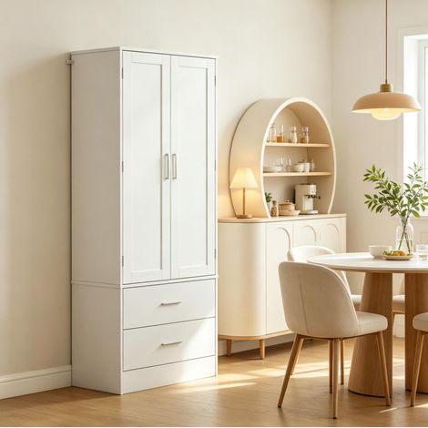 Meuble colonne de cuisine 60x40x159 cm en bois blanc, avec rangement pour cuisine FloraGrace (1/5)