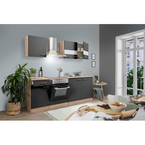 Cuisine Kitchenette bloc cuisine intégrée Chêne Gris Merle 210 cm Respekta