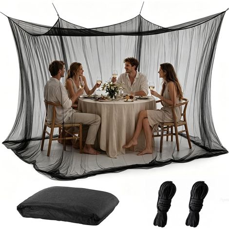 Moustiquaire d'extérieur - 300 x 300 x 250 cm - XXL - Maille fine 220 - Pour jardin, tonnelle, balcon, terrasse, lit double, camping - Noir (1/5)