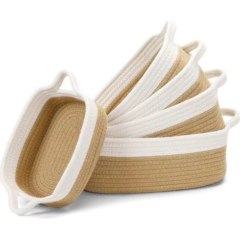 Ensemble de 5 paniers de rangement en corde de coton - Paniers empilables pour salle de bain, cuisine, chambre, bureau
