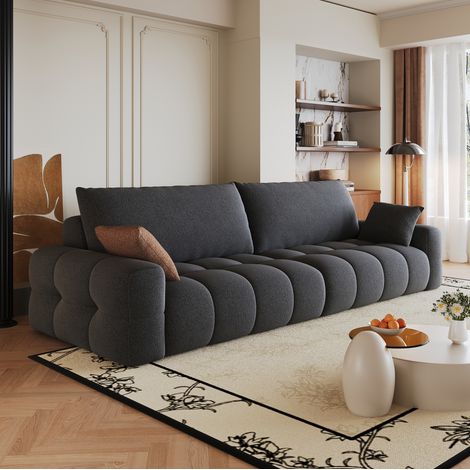 Divano modulare in tessuto, seduta profonda, con chaise longue reversibile, non richiede montaggio, per soggiorno - grigio scuro (1/5)