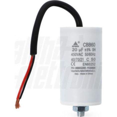 Alpha elettronica condensatore polipropilene con cavo 20uf 450v cbb60g2000 utilizzo motori
