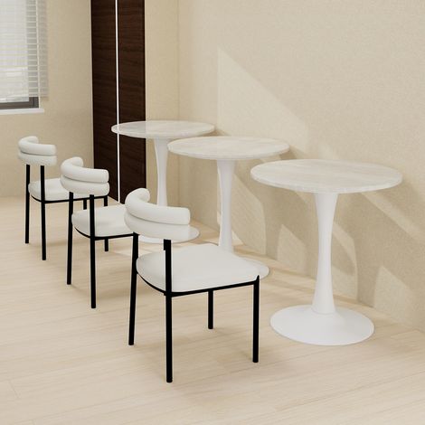 Tavolo rotondo moderno in marmo artificiale bianco OKMYHOME (1/5)