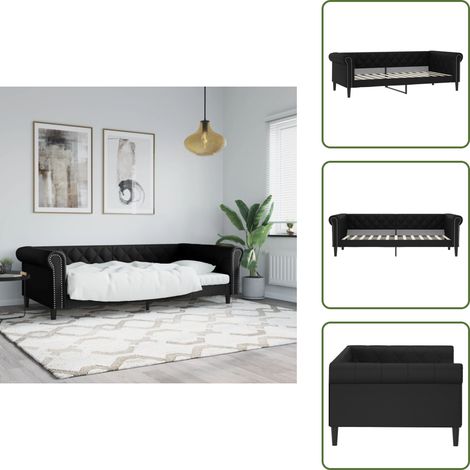 The Living Store Sofá cama sin colchón cuero sintético negro 100x200 cm - Sofá cama sin colchón