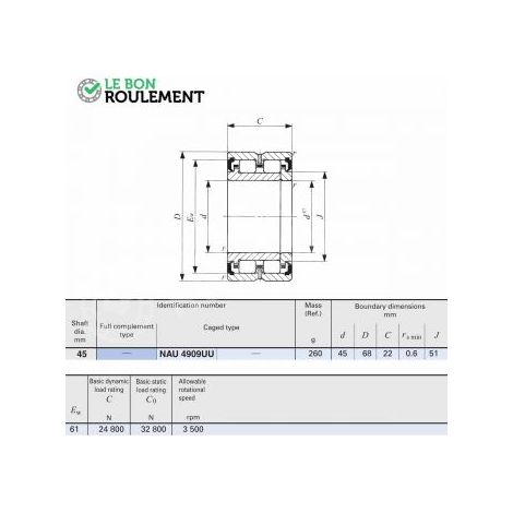 Roulement à rouleaux cylindriques NAU4909-UU-IKO