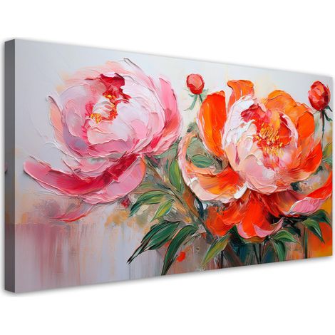 Tableau déco Fleurs de pivoines roses Orange 100x50 (1/5)