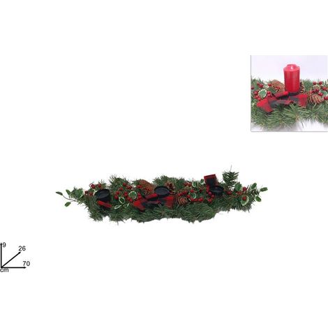 Decorazione Natalizia Casa Portacanela 3 Posti Fiocco Scozzese 70 cm