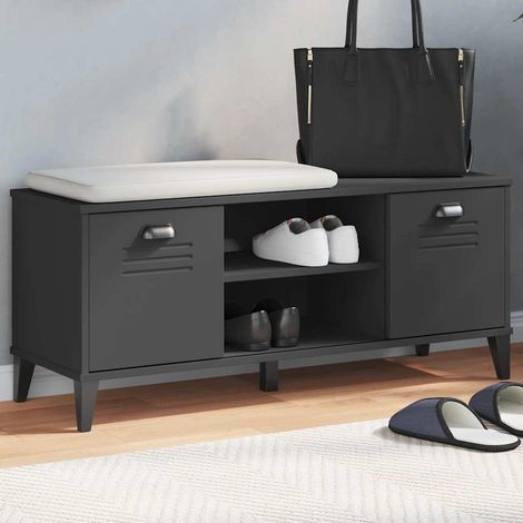 Banc à chaussures en bois d’ingénierie, 2 portes, noir, 106 x 35 x 45 cm - PANGIVO (1/5)