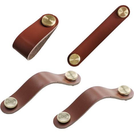 Lederschrankgriffe, 4 Stück Vintage Möbelgriffe, Lederschrankknöpfe, Braun