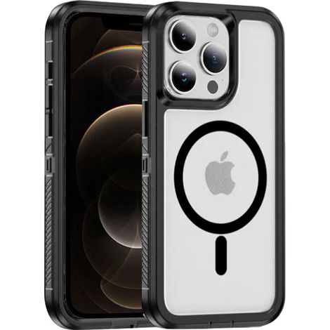 Funda para iPhone 12 Pro Max con marco, compatible con MagSafe, transparente/negra. (1/3)