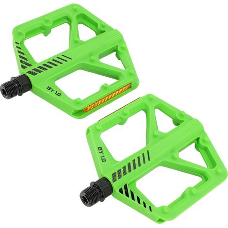 Pédales de vélo de route plates vertes, axe en acier au bore, fibre de nylon antidérapante, design cranté, vertes (1/5)