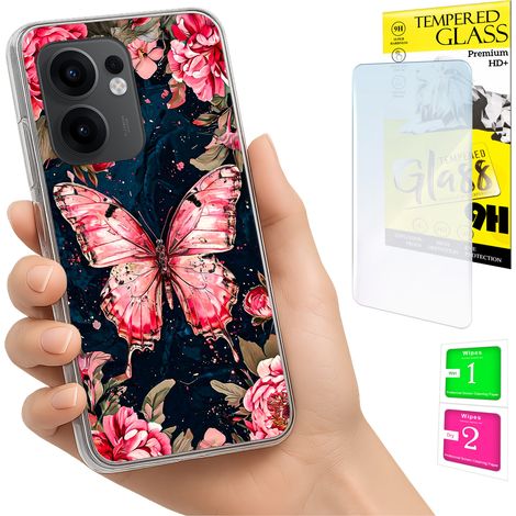Coque pour Oppo Reno 13F 5G / 13 FS 5G, coque arrière papillon avec protection en verre trempé. (1/5)