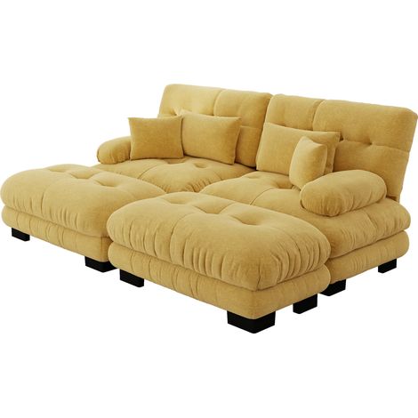 Modulares Sofa 4-Sitzer aus Chenille mit Lendenkissen und Verschiebbaren Ottomans, Gelb (1/5)