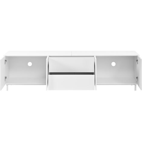 Meuble TV blanc avec 4 portes et 2 tiroirs, pieds en acier, rangement moderne pour salon (1/5)