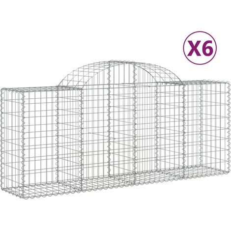 Cestas de gaviones Muro de contención arqueado Valla de jaula 6 piezas 200 x 50 x 80/100 cm Hierro galvanizado Plata 020041013