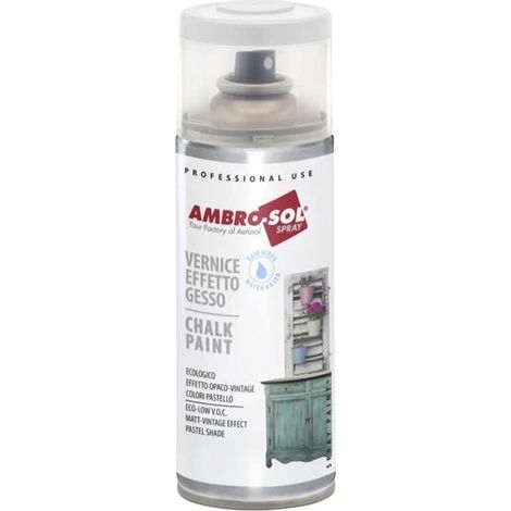 Ambro-Sol V404CP Smalto / Vernice Effetto Gesso, a Base di Acqua con Effetto Ultra Opaco, per Uso Interno e Esterno, Bomboletta Spray in Banda Stagnata Riciclabile 400 ml, Cera Protettiva
