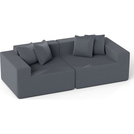 Canapé sans Structure de 204 CM, Canapé en Velours Côtelé avec Assise et Dossier Profonds, Accoudoirs Confortables et 4 Coussins Supplémentaires, Pas (1/5)