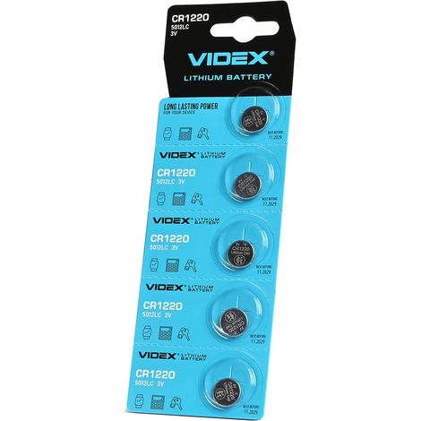 Paquete de 5 baterías de litio Videx CR1220 en blíster