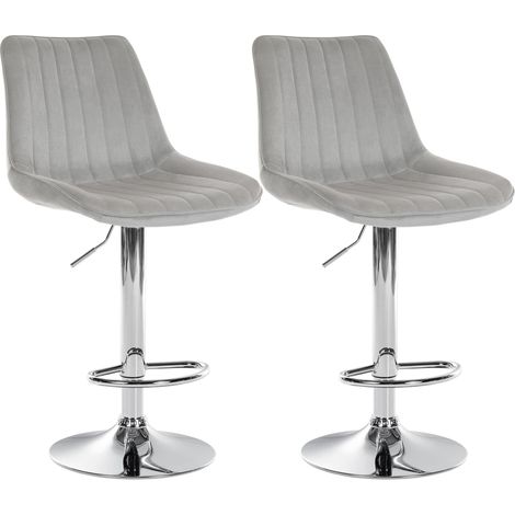 2er Set Barhocker Toni Samt grau Metall in Chromoptik