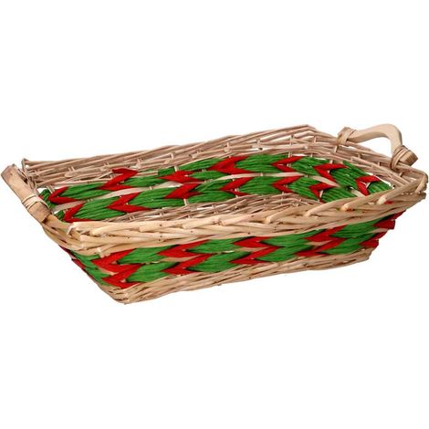 Cesto vimini intreccio verde rosso naturale rettangolare cm53x38h13 (1/4)