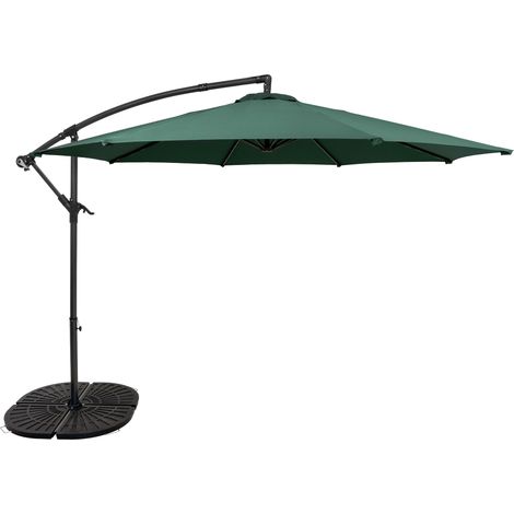 Ausleger-Sonnenschirm 3m mit Beschwerungsfuß Grün Garten Terrasse