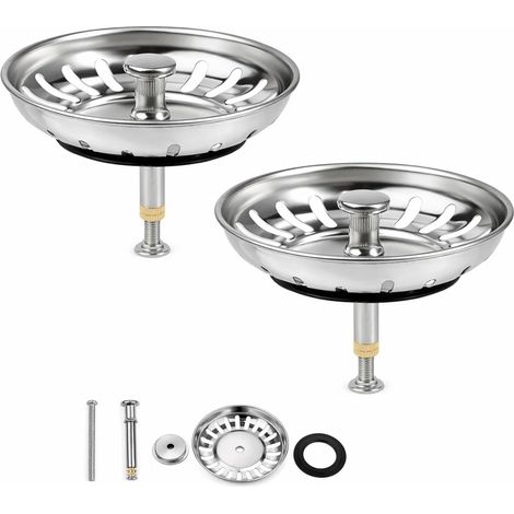 Bouchon Évier Cuisine Ø 79 mm avec Goupille Réglable, 304 indox, Filtre Panier Ever 79mm Fonctionnement du Bouton Excentrique Panier Crépine, Compatible Lave-Vaisselle (79mm 2pcs) (1/5)
