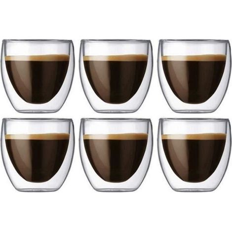 Tasse à café - Verre - Set de 6 - 80ml - Double paroi - Anti-brûlure (1/4)